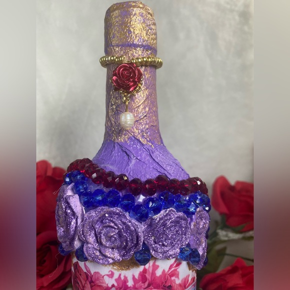 Hand Painted-Decoupaged Sugar Skull-Dia De Los Muertos-Day of the Dead Bottle - Picture 5 of 12